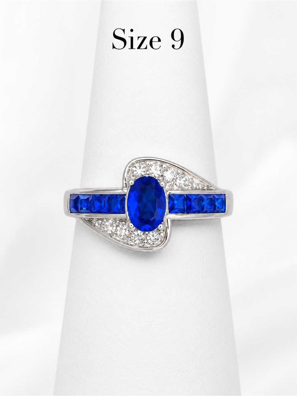 Silver Blue Sapphire-Style Ring - Size 9